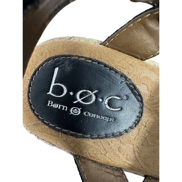 Born Concept BOC Wedge Cork Heel Black Strap Sandals size 10 - Picture 7 of 16